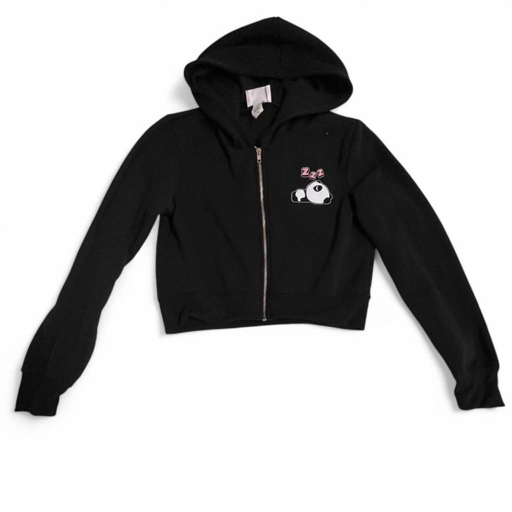 Starlet Black Panda Cropped Zip Up Hoodie